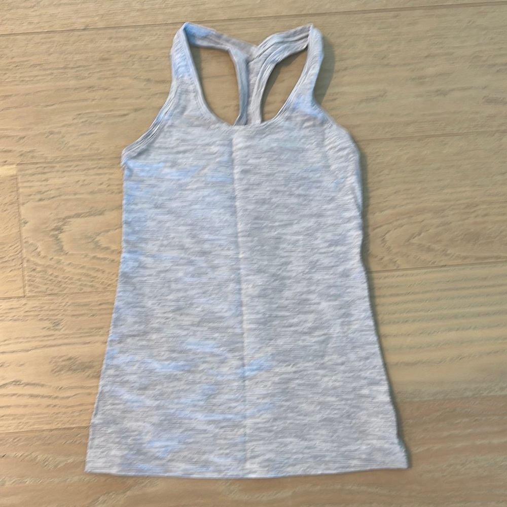 Gray and White Stripped Lululemon Racerback Tank Top
